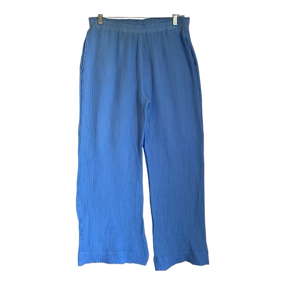 Shade & Shore Wide Leg Gauzy Pants Size M Blue Crinkled Beach Boho Summery